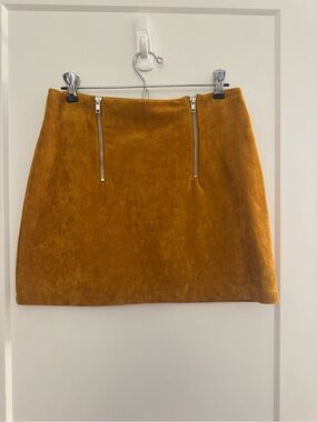 Forever 21 Mustard Suede-Look Mini Skirt with Silver Zippers